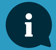 Una letra i minúscula blanca dentro de un bocadillo azul oscuro sobre fondo azul claro.