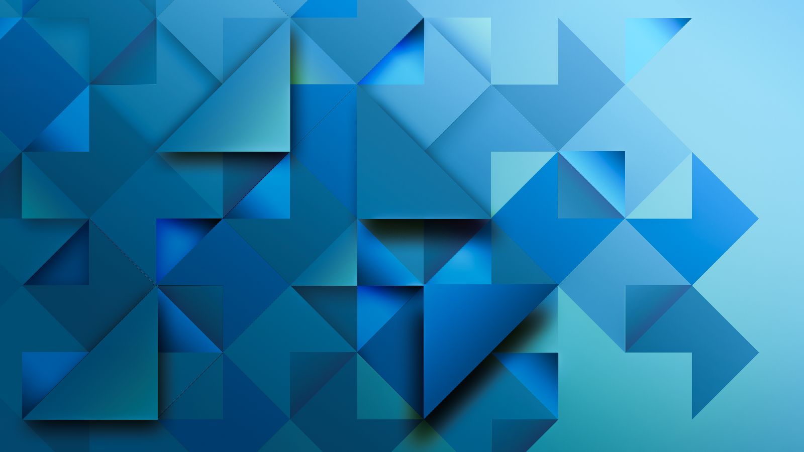 A diagonal, fading grid of boxes and triangles, with varying shades of dark blues and light greens. The shapes are irregularly patterned and placed with shadow effects to create a unique aesthetic.