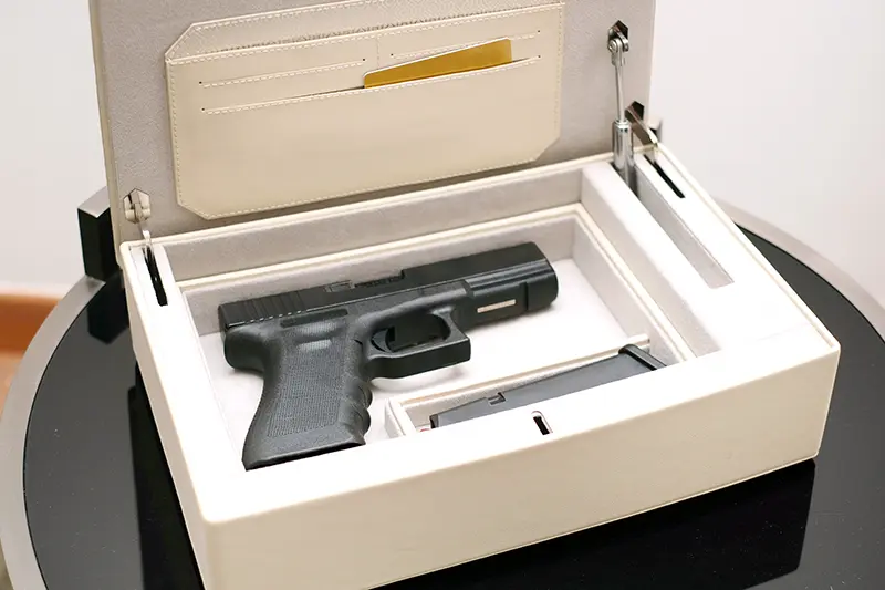 Gun lock box with unloaded gun