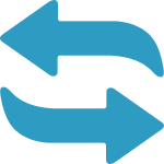 Two blue arrows, one pointing left and the other pointing right, are arranged in parallel, representing the concept of exchange, swap, or transfer. The background is light gray.