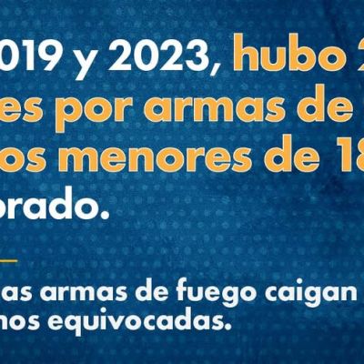 Gráfico con texto que señala que entre 2019 y 2023, hubo 252 muertes por armas de fuego en menores de 18 años en Colorado, instando a evitar que las armas caigan en manos equivocadas.